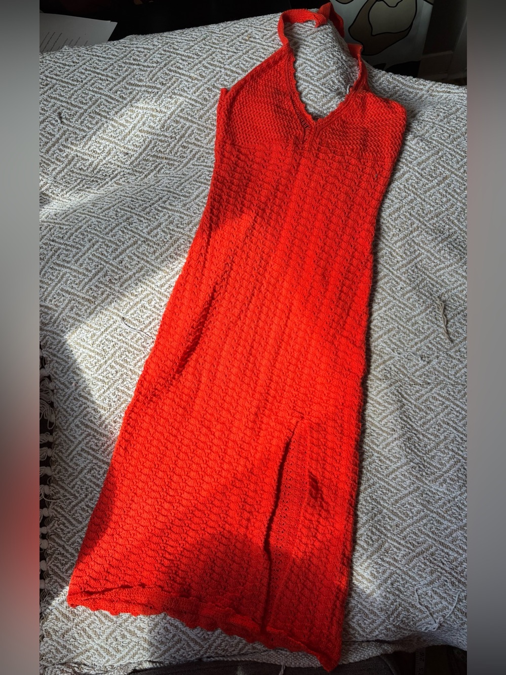 Wilfred Red Orange Crochet Halter Midi Swim Cover Dress